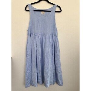 Man In The Studio Linen Sleeveless Smock Dress Midi Blue Scoop Neck Size Large